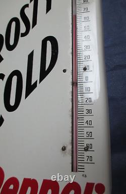 Vintage Dr PEPPER Thermometer FROSTY COLD Soda Sign Non Porcelain TinMUST SEE