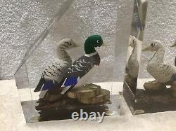 Vintage Estate Pair Of 3-D Mallard Ducks Lucite Bookends WOW MUST SEE