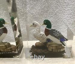 Vintage Estate Pair Of 3-D Mallard Ducks Lucite Bookends WOW MUST SEE