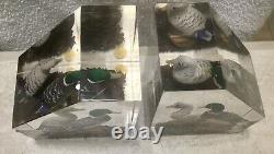 Vintage Estate Pair Of 3-D Mallard Ducks Lucite Bookends WOW MUST SEE