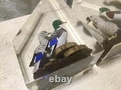 Vintage Estate Pair Of 3-D Mallard Ducks Lucite Bookends WOW MUST SEE