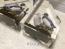 Vintage Estate Pair Of 3-D Mallard Ducks Lucite Bookends WOW MUST SEE