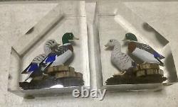 Vintage Estate Pair Of 3-D Mallard Ducks Lucite Bookends WOW MUST SEE