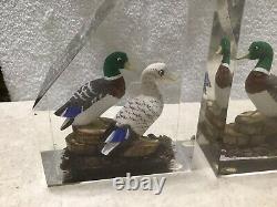 Vintage Estate Pair Of 3-D Mallard Ducks Lucite Bookends WOW MUST SEE