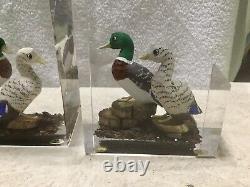 Vintage Estate Pair Of 3-D Mallard Ducks Lucite Bookends WOW MUST SEE