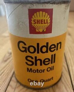 Vintage Golden Shell Motor Oil Quart Can Full Unopened MUST SEE