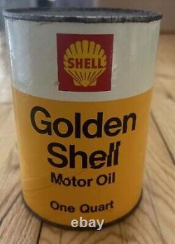 Vintage Golden Shell Motor Oil Quart Can Full Unopened MUST SEE