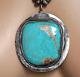 Vintage HUGE Navajo Turquoise Necklace Medallion Pendant Silver Setting MUST SEE