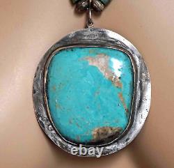 Vintage HUGE Navajo Turquoise Necklace Medallion Pendant Silver Setting MUST SEE