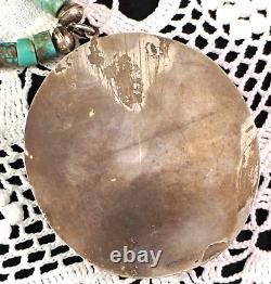 Vintage HUGE Navajo Turquoise Necklace Medallion Pendant Silver Setting MUST SEE