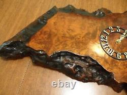Vintage Handcrafted 70's Burl Wood Clock Working Very Large Retro Must See