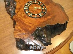 Vintage Handcrafted 70's Burl Wood Clock Working Very Large Retro Must See