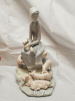 Vintage Lladro Figure Girl with Piglets 5 Pigs MUST SEE