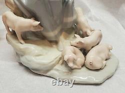 Vintage Lladro Figure Girl with Piglets 5 Pigs MUST SEE