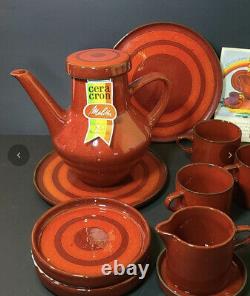 Vintage MCM Red Ceracron Melitta Tea Set in Red (Must See) Nos 18 PCs WithBoxes