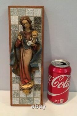 Vintage Mary And Baby Jesus Wall Icon Figurine On Tiled Plaque MUST SEE