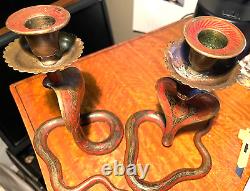Vintage Pair Brass Cobra Snake Serpent Candlestick Candle Holders 6.75 MUST SEE