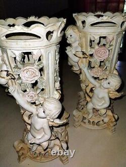 Vintage Set Of 2 Cute Vase cherub Child Flower figurine, Must See To Appreciate