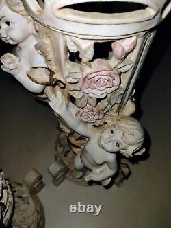 Vintage Set Of 2 Cute Vase cherub Child Flower figurine, Must See To Appreciate