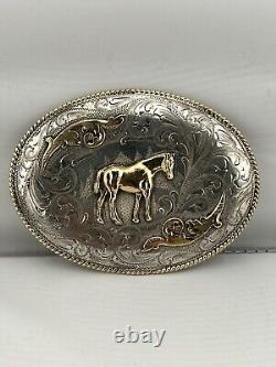 Vintage Smith's Inc. Sterling Silver & 14k Western Belt Buckle (MUST SEE)