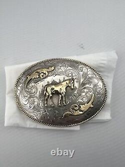 Vintage Smith's Inc. Sterling Silver & 14k Western Belt Buckle (MUST SEE)