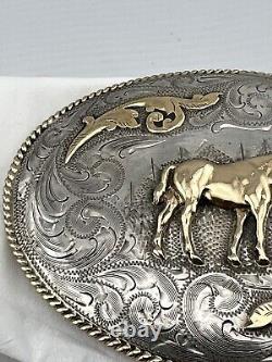 Vintage Smith's Inc. Sterling Silver & 14k Western Belt Buckle (MUST SEE)