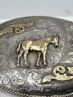 Vintage Smith's Inc. Sterling Silver & 14k Western Belt Buckle (MUST SEE)