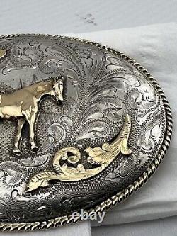 Vintage Smith's Inc. Sterling Silver & 14k Western Belt Buckle (MUST SEE)