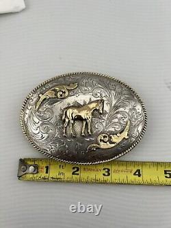 Vintage Smith's Inc. Sterling Silver & 14k Western Belt Buckle (MUST SEE)