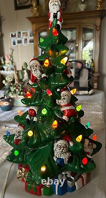 Vintage ceramic Christmas tree with Santa & lights large Unique design Must see