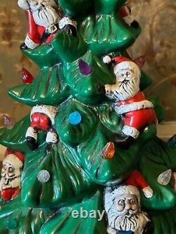 Vintage ceramic Christmas tree with Santa & lights large Unique design Must see