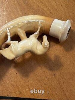 Vintage genuine meerschaum cheroot estate pipe with case amber stem MUST SEE