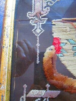 Vintage punched paper needlework motto Rare snake with chalice must see