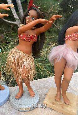 Vtg 1960s 10 Hawaiian Hula Girls Tiki Dolls Aloha Must See! Rare