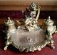 Vtg Antq 1880s VICTORIAN Gilded double INKWELL Cherub on Cresent Moon MUST SEE