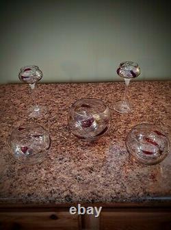Vtg RETIRED PartyLite MOSAIC Glass Candle Holder LOT 5PC SET BEAUTIFUL MUST SEE