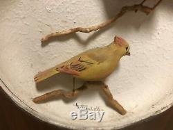 William Reinbold Artist Signed Carved Pair of Cardinal Birds Lamp Must See